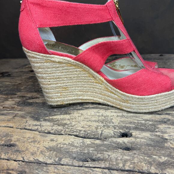 Michael Kors Coral Canvas Espadrille Wedge Sandals Women’s 8M Gold Zip Platform - Picture 11 of 13